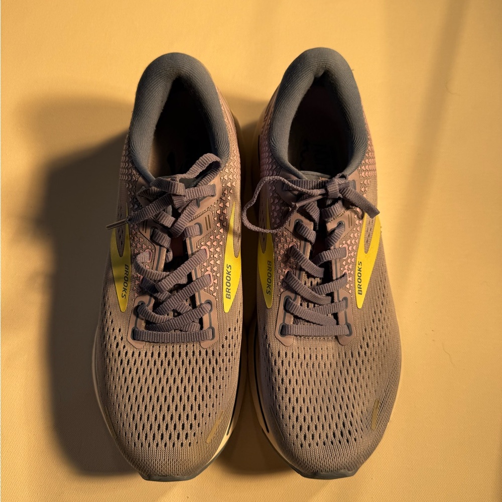 Brooks Women's Athletic Sneakers in Taupe with Yellow Accents